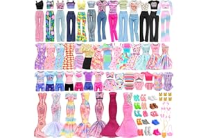 43 Pcs Doll Clothes & Accessories Include 2 Evening Dresses 5 Fashion Dress 5 Tops 5 Pants Chill Outfits 3 Swimsuits with 15 