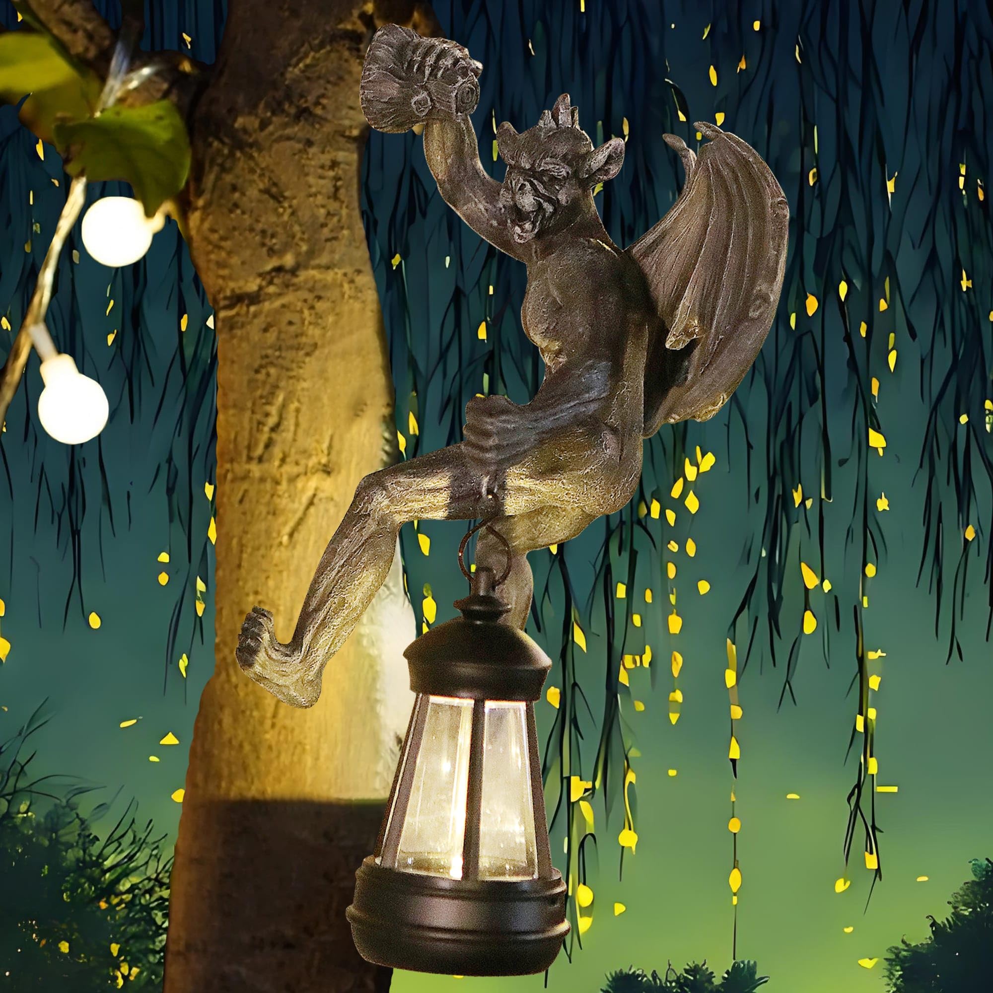 Photo 1 of Melnixia Dragon Winged Gargoyle Tree Hugger with Solar Lantern Gothic Lamp Wall Fence Hanger Decor Garden Statue Yard Patio Unique Perfect Present for Women Mom Grandma