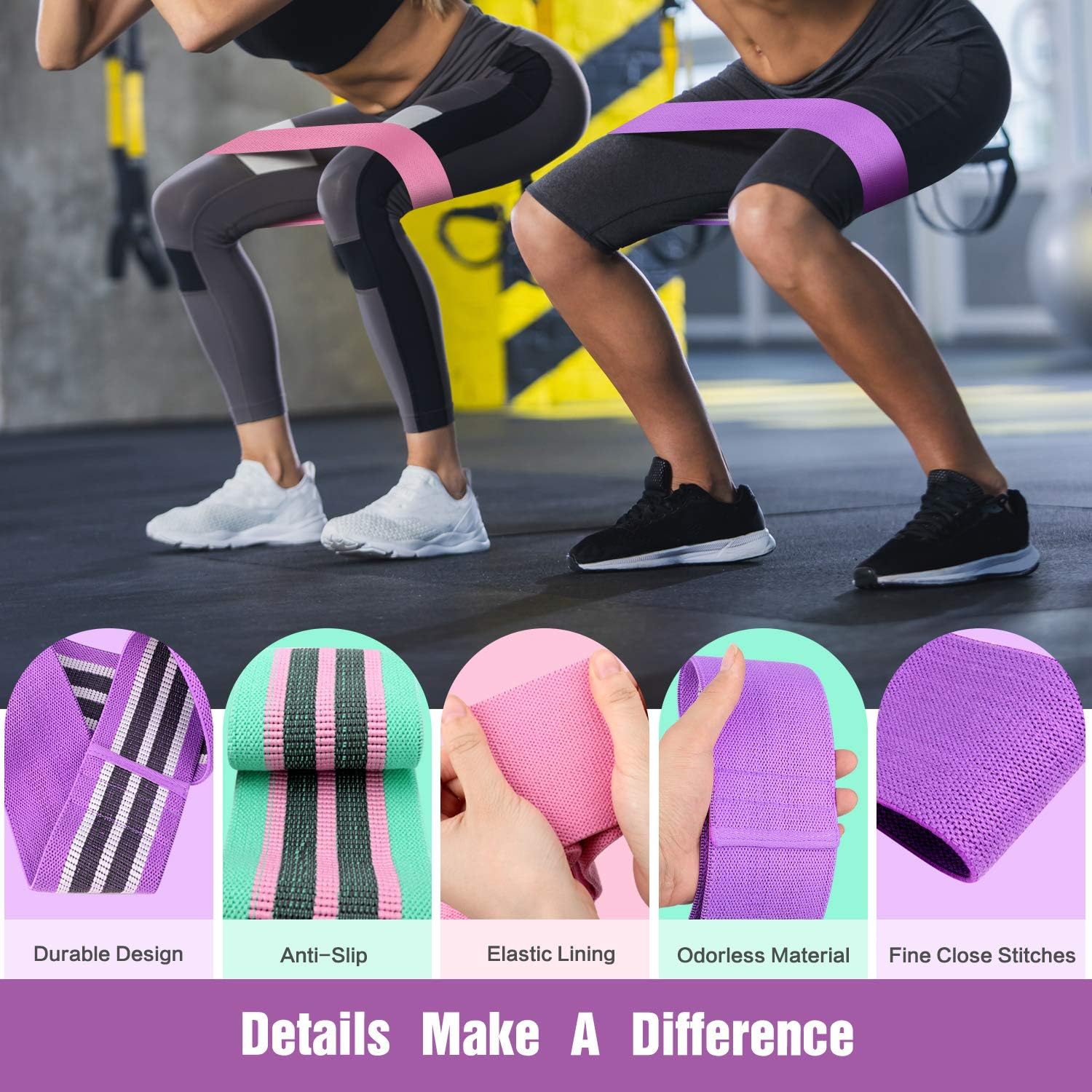 FITFORT Resistance Bands for Legs and Butt Exercise Bands - Non Slip Elastic Booty Bands, 3 Levels Workout Bands Women Sports Fitness Band for Squat Glute Hip Training : Sports & Outdoors