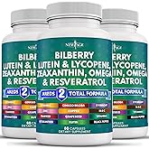 NEW AGE Eye Health Vitamins with Bilberry Lutein & Zeaxanthin Lycopene Resveratrol Grape Seed Extract Astaxanthin - Eye Vitamin - 180 Count