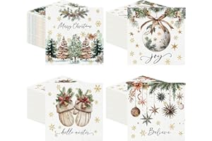 Fulmoon Christmas Cocktail Paper Napkins Disposable 2 Ply Santa Beverage Napkins Decoupage Xmas Tree Towel for Christmas Party Dinner Table Supplies (200 Pcs,Elegant Style)