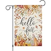 Wodison Hello Fall Garden Flag 12 x 18 Inch Double Sided, Autumn Pumpkin Floral Seasonal Small Yard Flag Outdoor Farmhouse Decorations