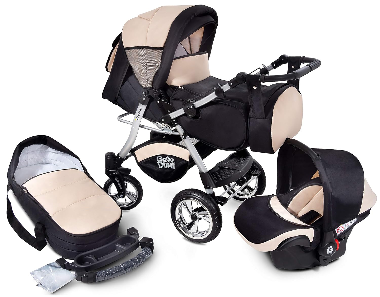 Urbano Kombikinderwagen Kinderwagen Babyschale 3in1 System Autositz (U3-Sandy)