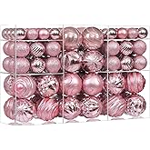 FlameFlash 100Pcs Christmas Ball Ornaments Set, Shatterproof Plastic Pink Christmas Ornaments for Xmas Tree, Assorted Baubles Hanging Decorations for Holiday/Party/Wedding (Pink)