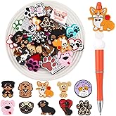 Realspring 40 Pcs Dog Silicone Focal Beads, Colorful Silicone Beads Loose Beads for Pen Keychain Making DIY Gift Necklace Bracelet Jewelry