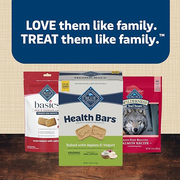 BLUE BUFFALO HEALTH BARS CRUNCHY DOG BISCUITS, OVEN-BAKED WITH NATURAL INGREDIENTS, APPLES & YOGURT, 3.5-LBS BOX