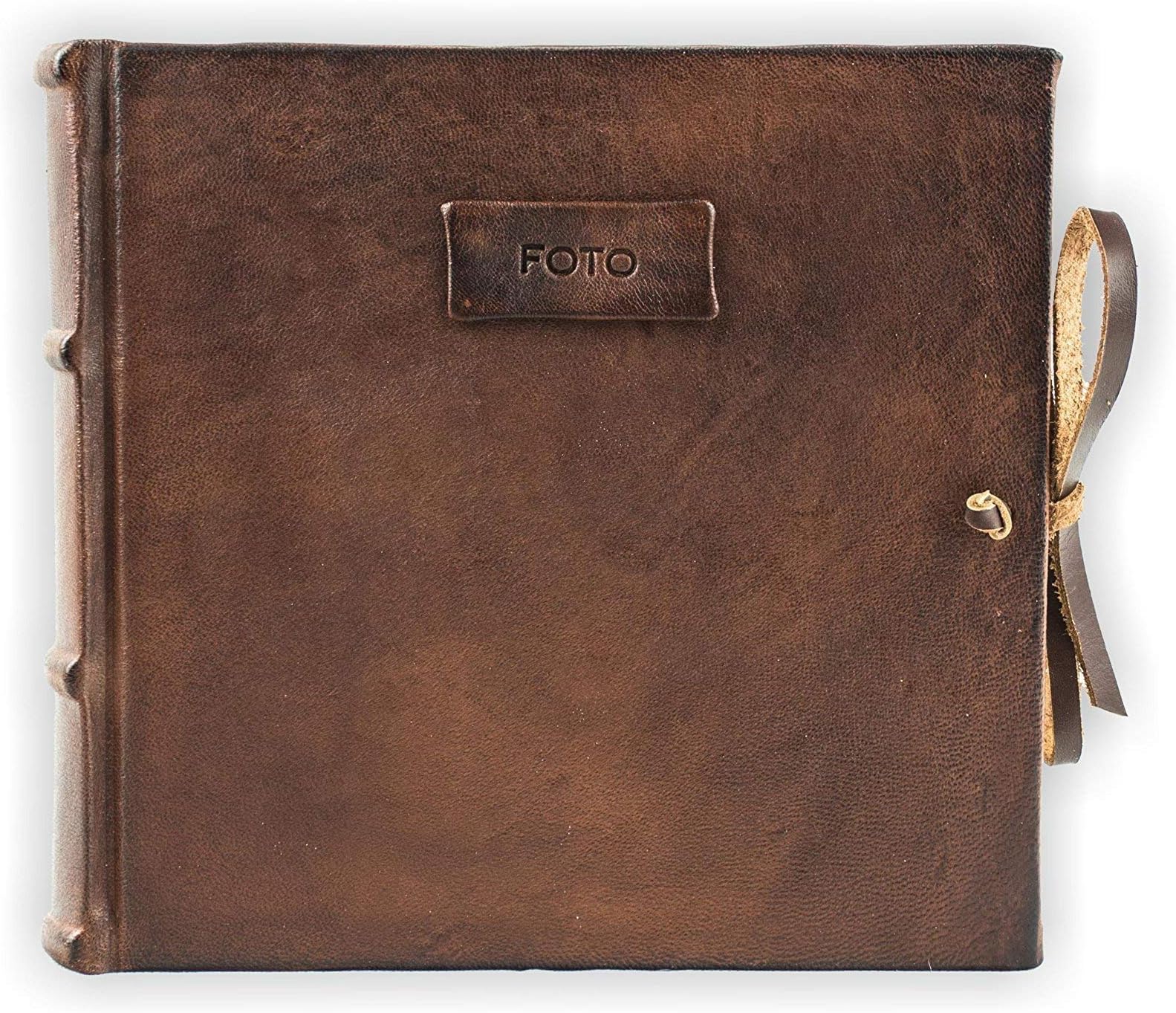 Photo Album Bound in Leather, Brown, H20xL20, Leather Collection, Hand Made in Italy by Legatoria Toscana, Tuscan Handcrafted