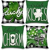 DULEFUN 4pcs ST Patricks Day Pillow Covers 18 x 18 Inch Buffalo Plaid Green Lucky Pillow Cases for St Patricks Day Decor Shamrocks Throw Pillow Covers for Couch Sofa Home