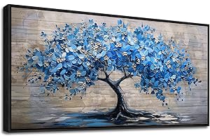 ERQINHUA Large Canvas Wall Art For Living Room Farmhouse Wall Decor For Bedroom Abstract Paintings Blue Tree Wall Pictures Artwork Office Decoration Dormitory Home Decor Black Framed 24x48 Inches