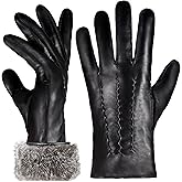 Neiicty Personable Winter Very Very Warm Mens Rabbit Fur Lined Leather Gloves Touchscreen Texting Driving Gloves