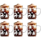 Acellegic 6 Pcs Glass Mugs for Gifts 16 oz Glow in the Dark Coffee Mugs with Handle Cute Party Glass Cups Drinking Tumbler for Women Men Holiday Party Decor
