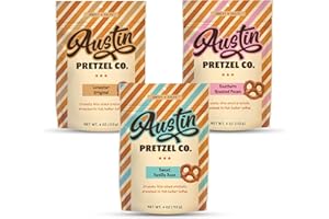 AUSTIN PRETZEL CO. Variety Pack - Lonestar Original, Sweet Vanilla Bean & Southern Roasted Pecan Flavors, 4 oz Gourmet Bite-Sized Butter Toffee Pretzels, Sweet & Savory Snack, Perfect for Sharing Austin Pretzel