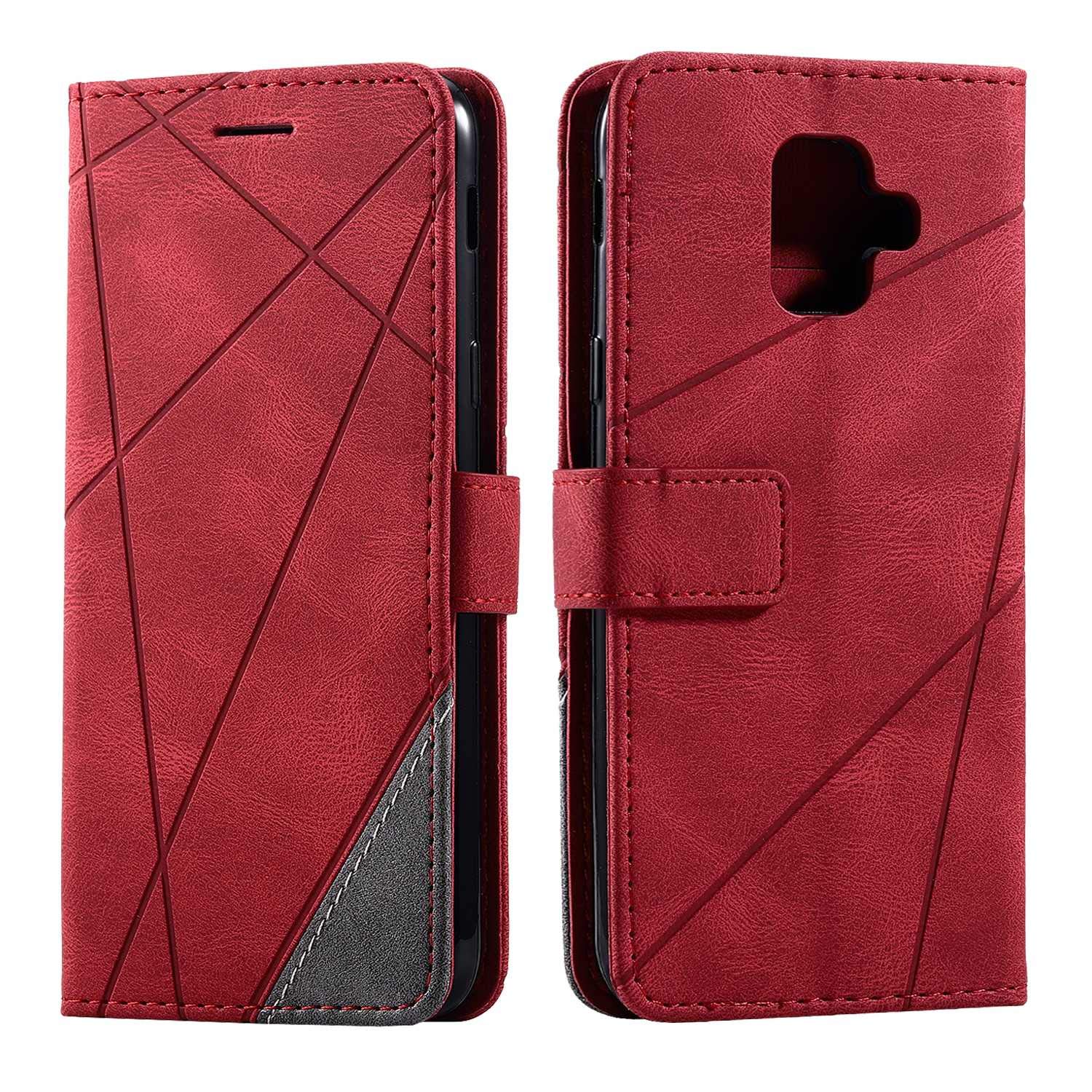 SONWO Case for Galaxy A6 2018 Case, Premium Leather Flip Wallet Case Magnetic Closure Card Slots Kickstand Phone Case for Samsung Galaxy A6 2018, Red