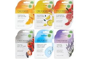 Freeman Naturals Facial Mask 12 Piece Variety Bundle, Peel-Off, Gel & Cream Face Masks, Hydrating, Brightening, & Nourishing Skincare, Natural Ingredients, Travel Size, 0.33 fl. oz./10 ml Sachets