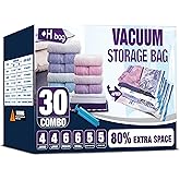HIBAG Vacuum Storage Bags, 30-Pack Space Saver Vacuum Storage Bags, Vacuum Seal Bags for Clothing, Clothes, Comforters and Blankets (30C)