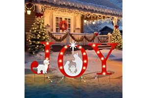 WONDER GARDEN Christmas Metal Yard Stakes, Lighted Joy and Nativity Scene Christmas Garden Stakes Yard Signs, Outdoor Decorations for Lawn Party Outside