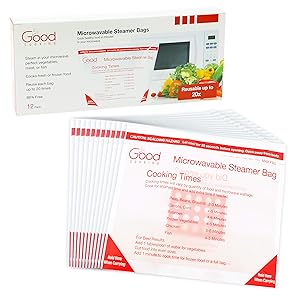 Microwave Food Steamer Bags- Set of 12 X-Large Reusable Microwavable Cooking Bags with Up to 20 Uses Each