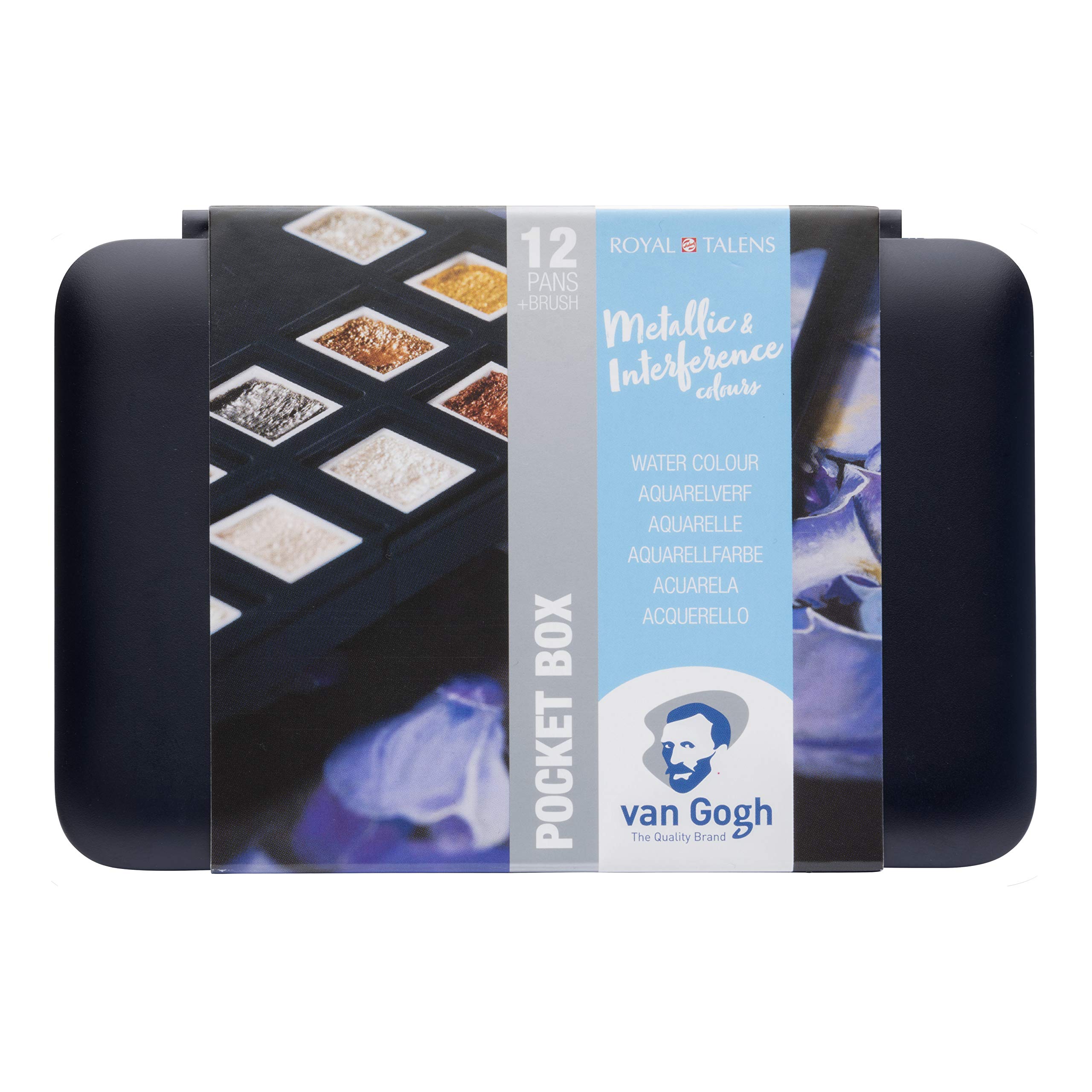 Van Gogh Watercolour Paint Set, Plastic Pocketbox, 12-Half Pan Specialty Metallic & Interference Colours Selection