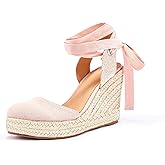 Women's Espadrille Wedge Sandals Closed Toe Lace Up Platform Ankle Wrap Summer Casual Shoes