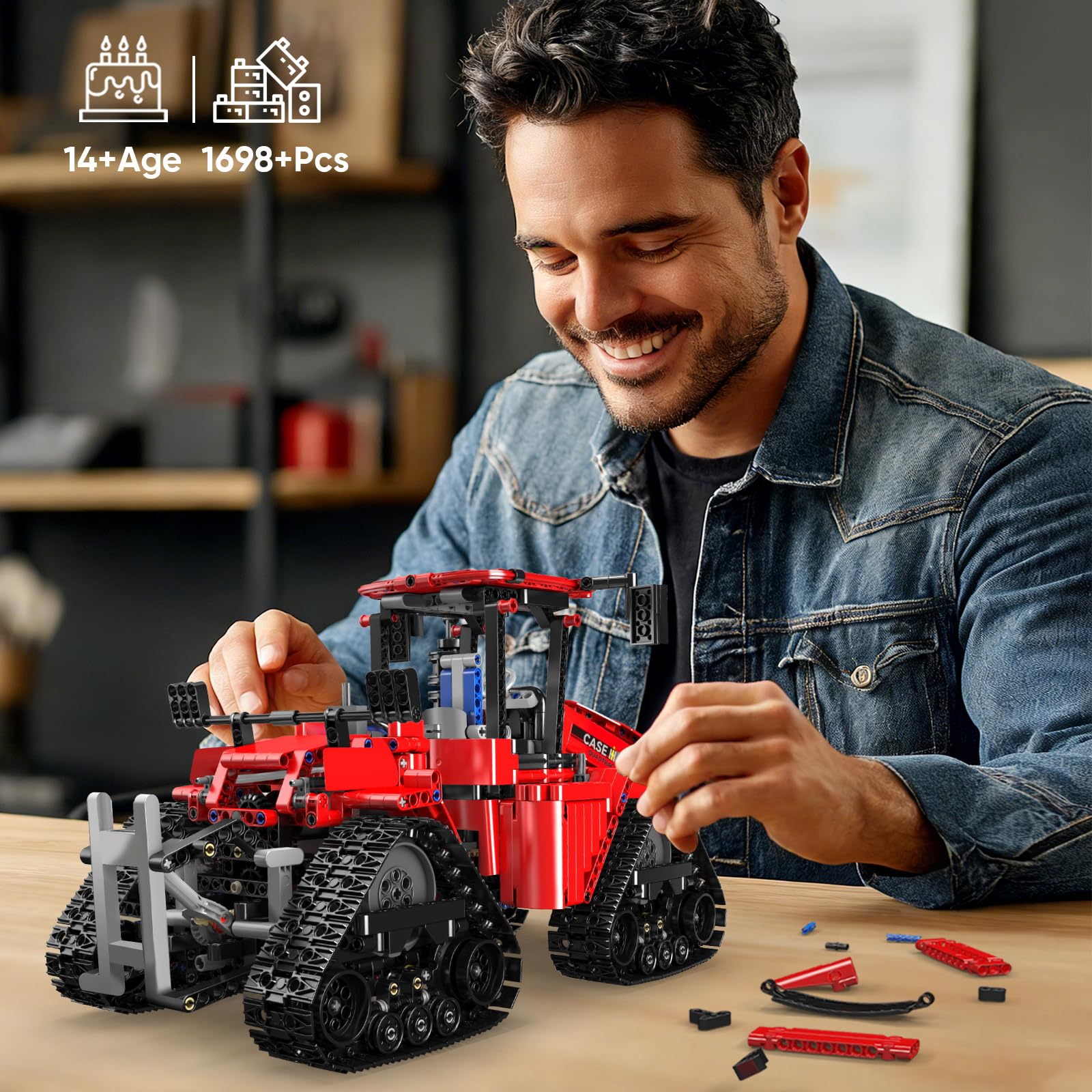 Mould King 18020 Technik Fernbedienung Traktor Klemmbausteine Bausatz, 1698+ PCS MOC elektrischer Quadtrac 600 Spurtraktor, Schwere Baufahrzeug Clamp Traktor Blöcke Set für Jugendliche 14+/Erwachsene 6
