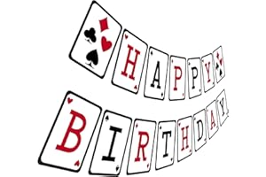 SILVIMA Casino Birthday Banner, Casino Night Poker Happy Birthday Sign, Adult Red Black Bday Party Bunting