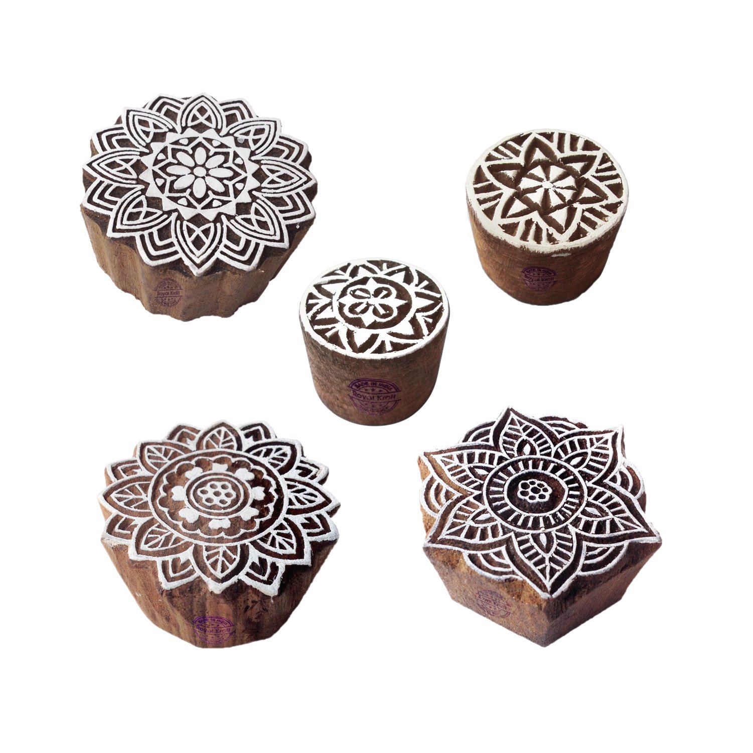 Trendy Pattern Mandala and Round Wood Block Stamps (Set of 5)