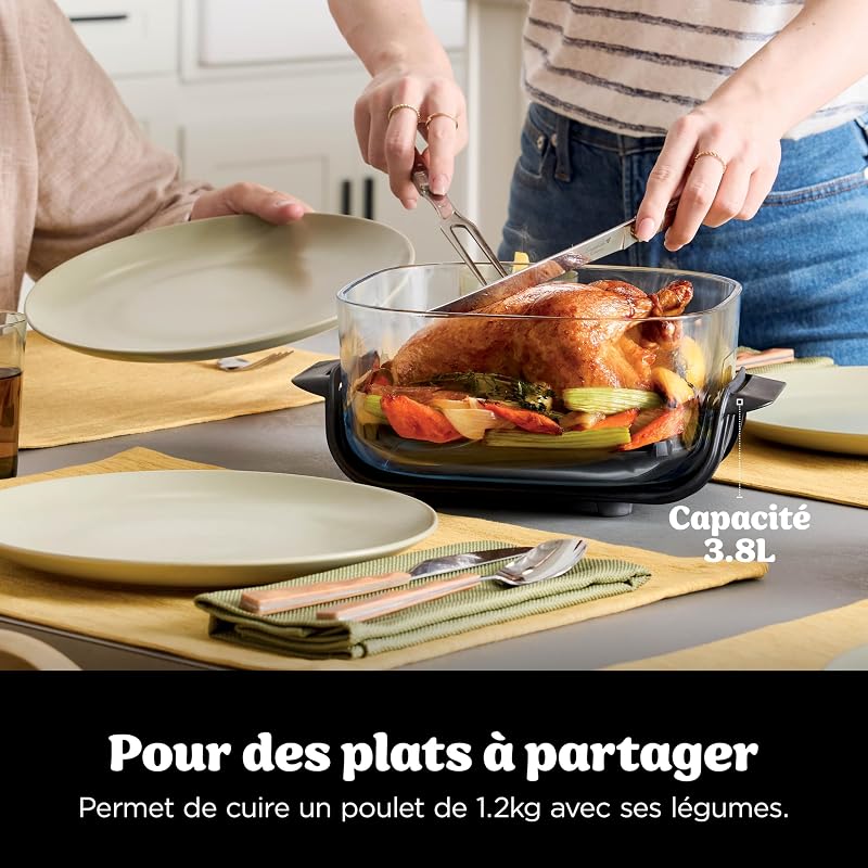 CRISPi Air Fryer Design Compact, 3,8L + 2,3L + 1,4L, 4-en-1: cuisson à l'air chaud, rôtisserie, maintien au chaud, croustillant, 3 récipients en verre amovibles avec couvercles, Vert, FN103EUGN — photo 6 sur 8