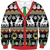 Arvilhill Mens Ugly Reindeer White Snowflake Christmas Sweatshirt Adult Inappropriate Funny Sweater 3D Graphic Print Holiday Jumper Tacky XL