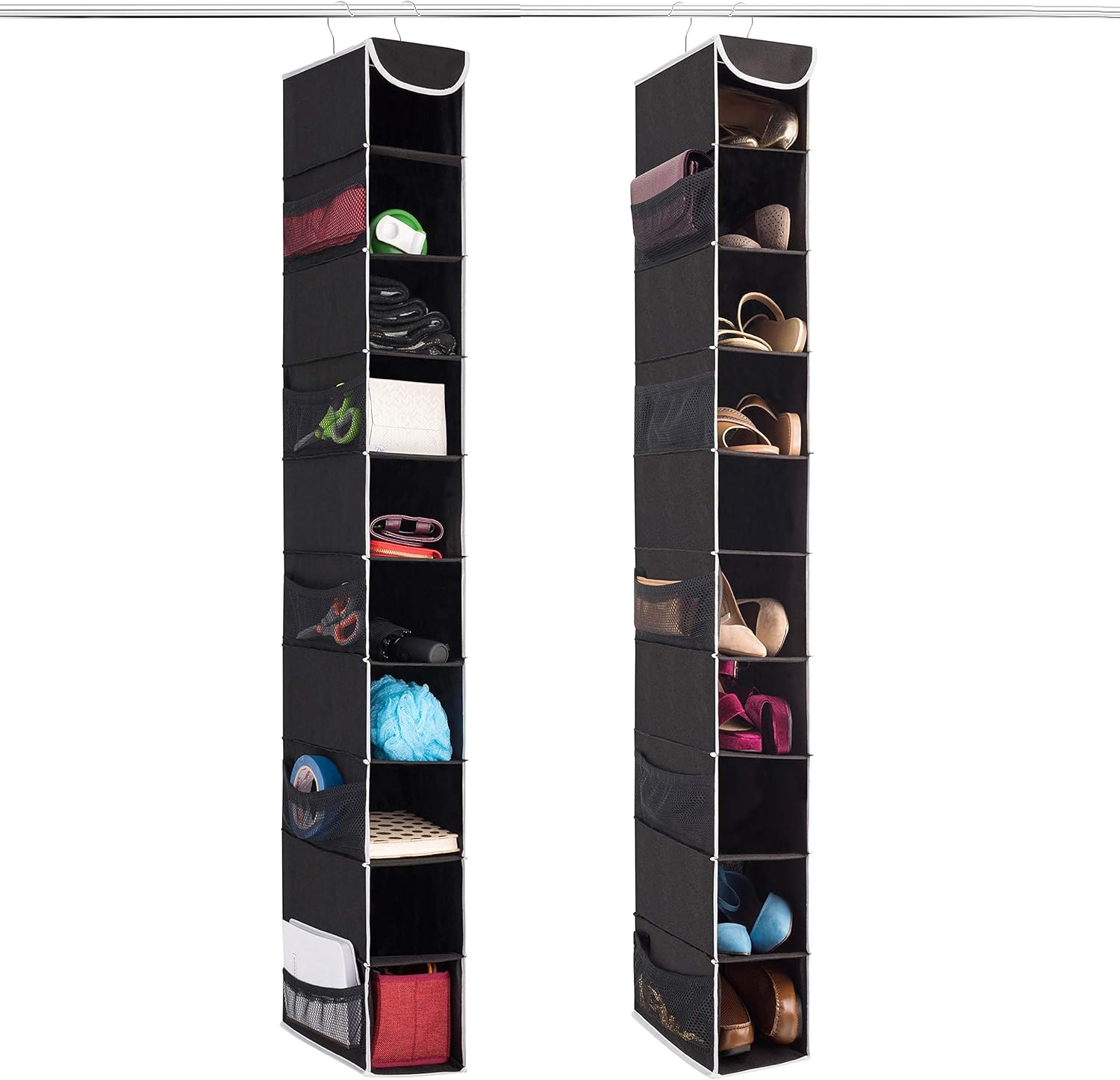 Amazon Com Zober 10 Shelf Hanging Shoe Organizer 2 Pack Hanging Closet Shoe Organizer With Side Mesh Pockets Space Saving Shoe Holder Storage Closet Organizer Great For Shoes Purses Handbags Etc Black Furniture