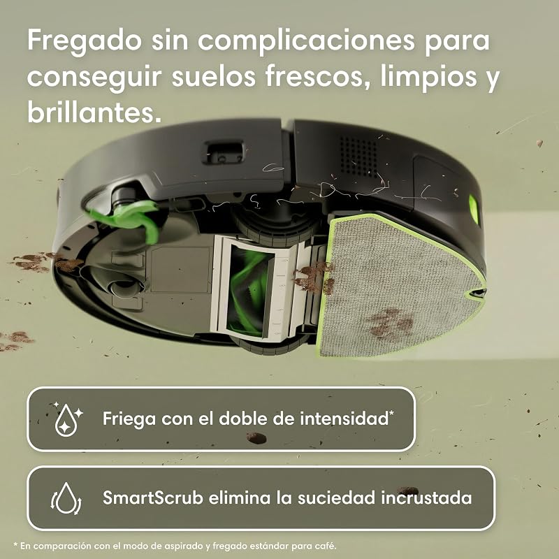 Roomba 115 Combo con Base AutoEmpty, Robot 2en1, Potencia de succión 15000 Pascales, Cepillo Lateral Flexible, Mopa de fregado extendida, 90 días autonomía, Navegación Clearview LiDAR, Negro