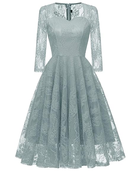 Molly Moda Damen Blumenspitze Cocktailkleid mit Herzausschnitt im Vintage-Design