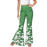 For G and PL Women's July 4th Flared Pants USA Stars Printed High Waisted Casual Trousers S-XXL
