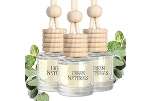 Urban Naturals Car Air Freshener Diffuser 3 Pack - Eucalyptus Spearmint Scent, 45+ Days Long Lasting Fragrance, Made in USA, Glass & Wood, Hanging Design + Vent Cip, Easy to Use