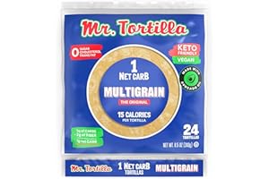Mr. Tortilla Low Carb Keto Soft Taco Shells, Vegan Healthy Snacks & Bread Alternative, 1 Net Carb 15 Calories Delicious Small Batch Kosher Wraps - (Multigrain, 24 Count)