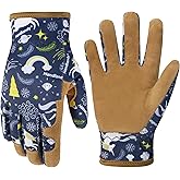 HANDLANDY Kids Genuine Leather Gardening Gloves for ages 3-11, Children Toddler Work Outdoor Playing Gloves for Boys Girls Gift (Medium (for age 5-7), Blue)