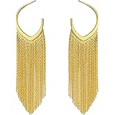Boho Linear Tassel Drop Dangling Earrings Vintage Linear Tassel Dangle Statement Earrings Trendy Hypoallergenic Long Chain Earring Dainty Drop Earrings