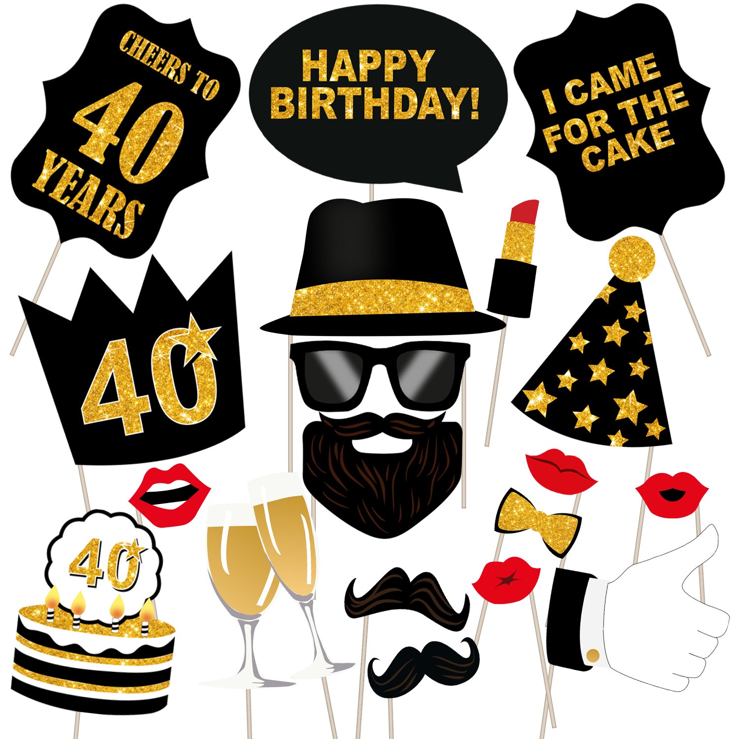 Party Propz 40Th Happy Birthday Photo Booth Props 20 Pcs Amazon.in