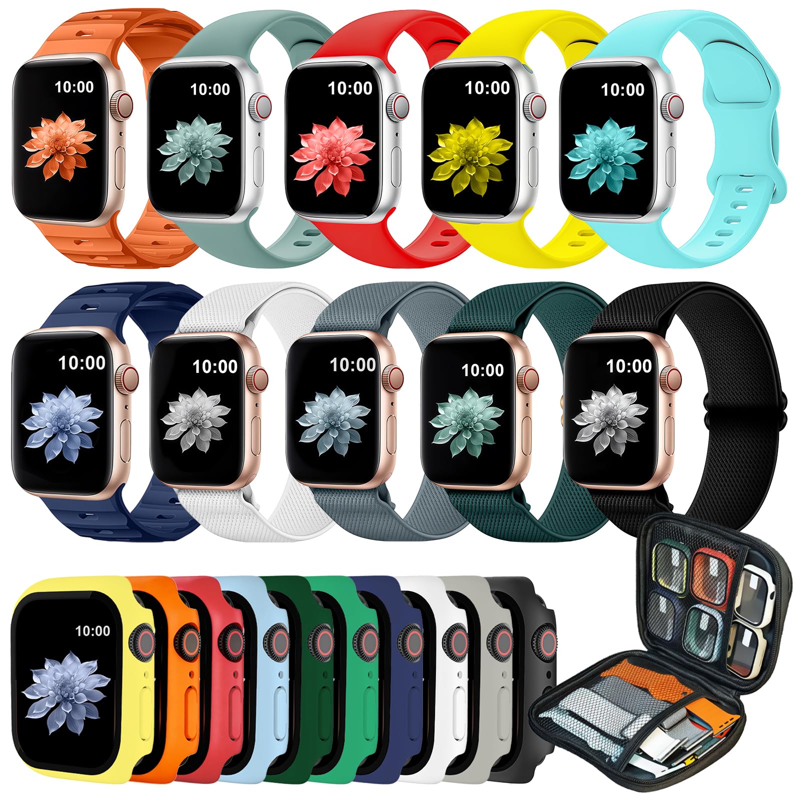 Photo 1 of 10 Pack Sport Bands Compatible with Apple Watch Bands for Women Men 40mm 41mm 42mm,Silicone iWatch Band with Watch Band Storage Case for iWatch Series 11/10/9/8/7/6/5/4/SE/SE 4nd