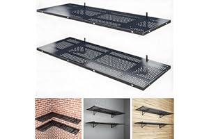 FIHUTED 2-Pack 40" x 20" Heavy Duty Garage Wall Shelving, 500 lbs Load Capacity Wall Mounted Storage Rack with Hooks, Black Steel Garage Shelves for Tools, Equipment, and Organization