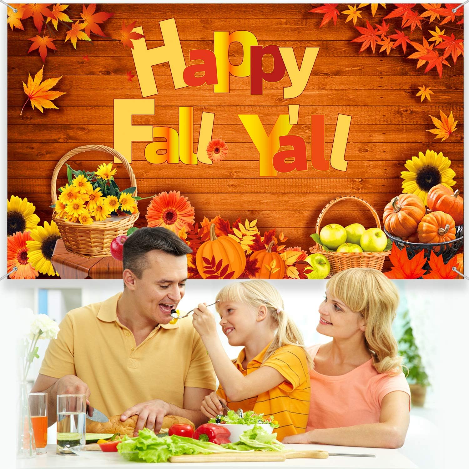 Blulu Happy Fall Y'all Backdrop Banner Fall Party Decorations Extra Large Fabric Autumn Harvest Background Banner Thanksgiving Party Supplies - Image 4
