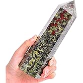 AMOYSTONE Bloodstone Obelisk Large Healing Crystal Wand Tower 6 Faceted Column Reiki Chakra Meditation Therapy Green Red 1.8-2.2 LBS
