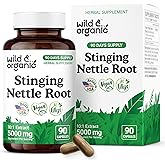 Wild & Organic Stinging Nettle Root Capsules 5000 mg - Urinary Support Supplement for Men & Women - 10:1 Stinging Nettle Root Extract - 90 Vegan Capsules - 90 Days Supply - Gluten-Free, No Fillers