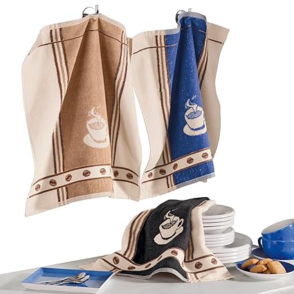 Kracht Geschirrtuch 3er-Pack Frottier braun-grau/braun-beige/braun-blau Größe 50x50 cm