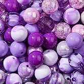 BERMRO 16mm Acrylic Bead 100pcs Purple Focal Spacer Bead Chunk Bubblegum Beads for DIY Crafting Necklace Bracelet Jewelry Making Keychain (Purple)