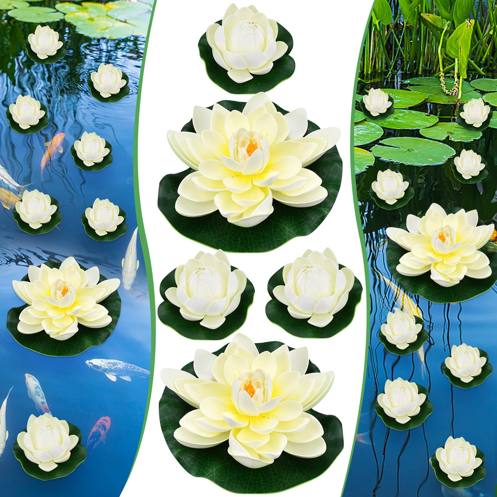 EMAGEREN 5 PCS Artificial Lotus 10cm & 18 cm Foam Flower Water Floating Lotus Flowers Lilly Floating Pond Decoration Realistic Water Lily Pads Lotus Flower for Pond Pool Aquarium Water Decoration