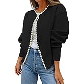 ZESICA Women's Open Front Cardigan Sweater 2026 Spring Casual Knitted Long Sleeve Pearls Trim Outerwear Coat Trendy Clothes