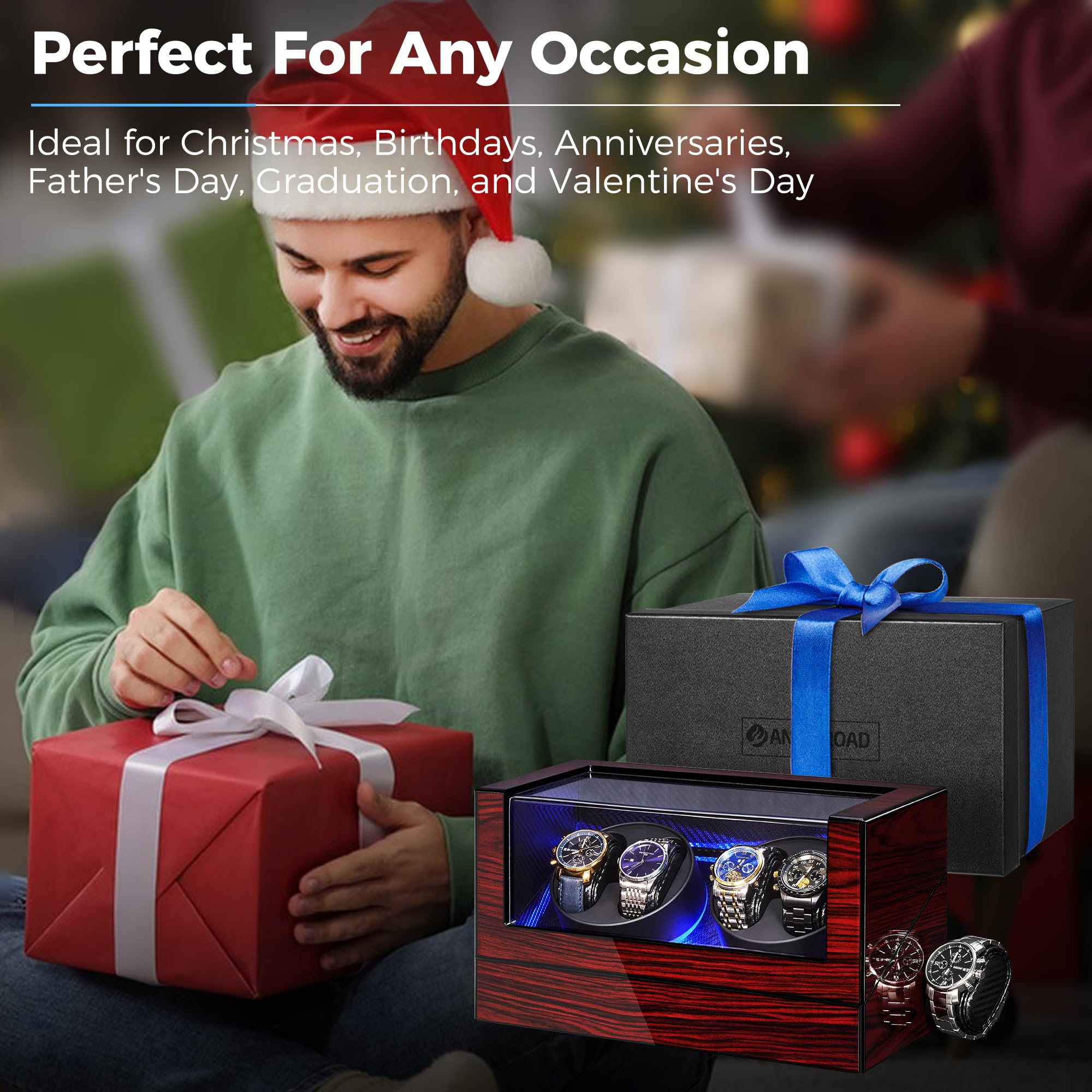 ANWBROAD Watch Winders For Automatic Watches, Automatic Watch Winder Box With Led Light, Watch Turner For Automatic, 4 Watch Rotator And Super Quiet Motor And 4 Rotation Mode, UJWW011Y