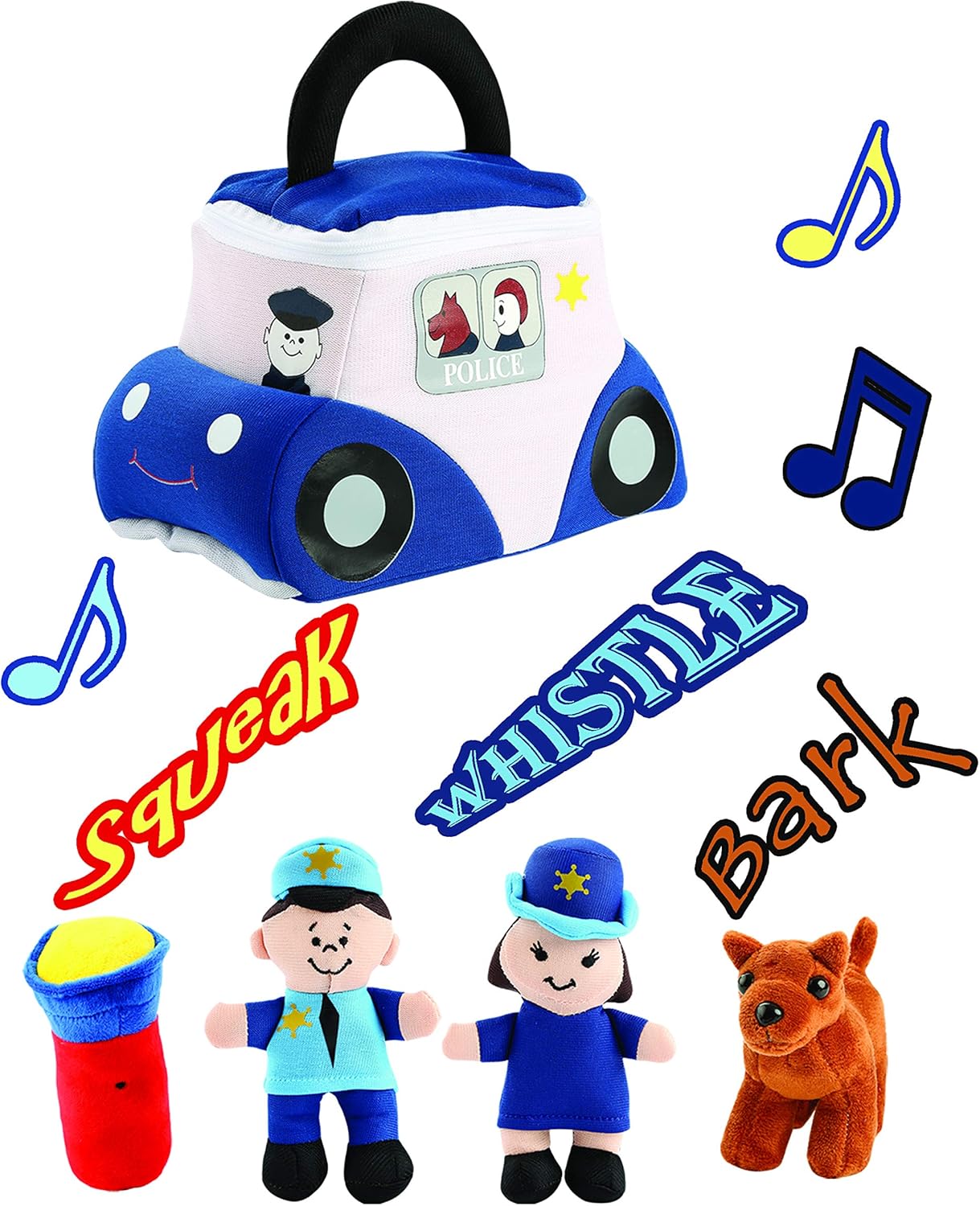 Animal House Police Car Plush Rescue Vehicle Carrier with Sound Figure Toys | Plush Baby Gift | Toddler Gift