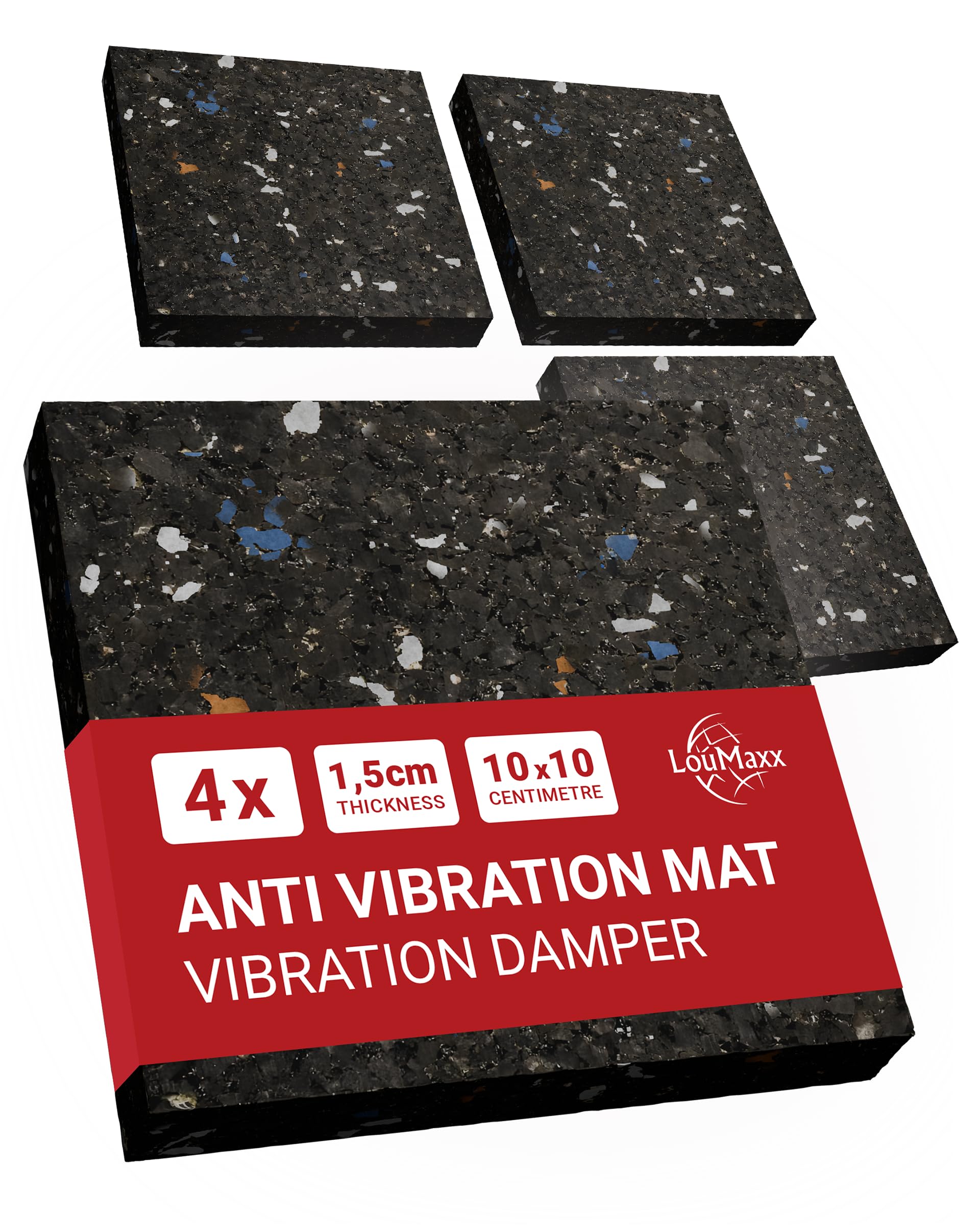 LouMaxx anti vibration mat – Set of 4-10cm x 10cm - rubber mat – 1,5 cm Thick and Non-Slip anti-vibration pads, Made in Germany - Suitable for Washing Machines, Dryers, and Other Devices
