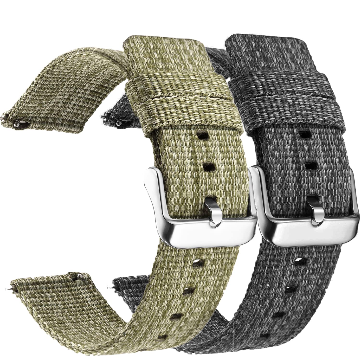 CNYMANY 2 pcs 22mm Canvas Quick Release Watch Band, Universal Ballistic Nylon Woven Loop Replacement Strap Wristband Buckle Fastener Adjustable Closure for Smart-watch Sport Fitness Tracker